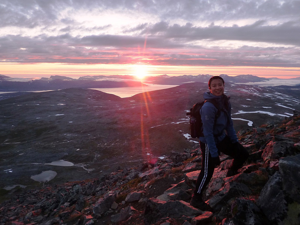 Ka Yan - still smiling (always good) on the start of the broad ridge going up to the top