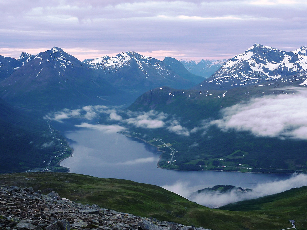 Stunning views across Ramfjord and down Lavangsdalen, around 2.30am