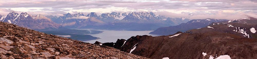 The stunning Lyngen peninsula, seen from the hike up Ullstinden - which one day I'll make it over to (and know the names of the mountains we see....)