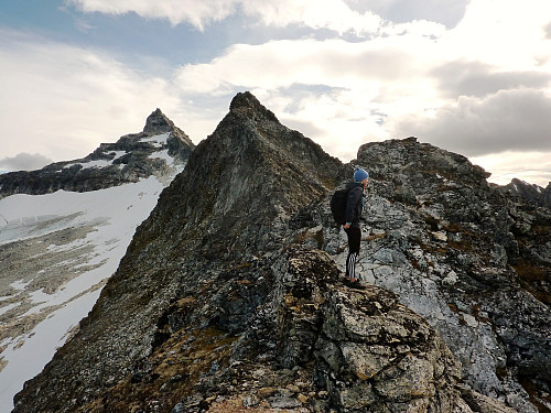 View from along the ridge to Hamperokken (farthest peak in the picture) Terese gazes at the scenic views out west