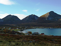 Sørtind (left), Mellomtind and Tromtind, seen from just outside of Tromvik