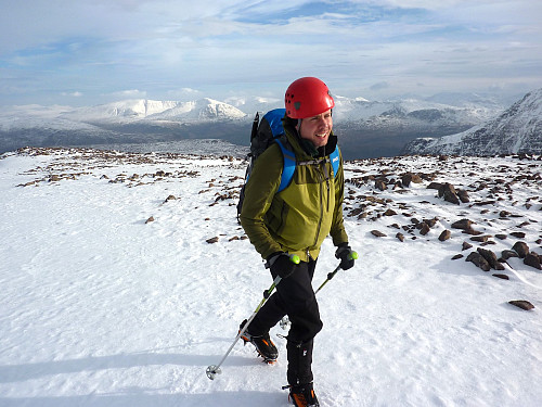 Ryan striding along to the summit of Sgorr Ruadh after finishing the gully