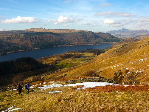 Out of the wind and descending towards Thirlmere alongside Helvellyn Gill