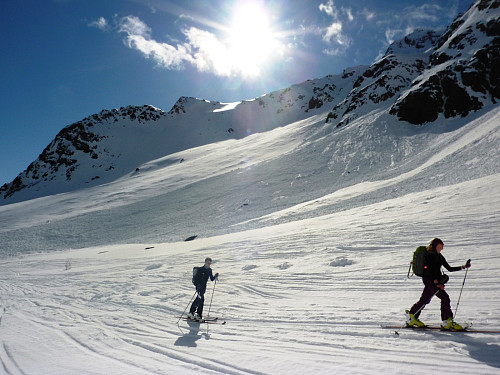 Perfect ski conditions above the shaded valley