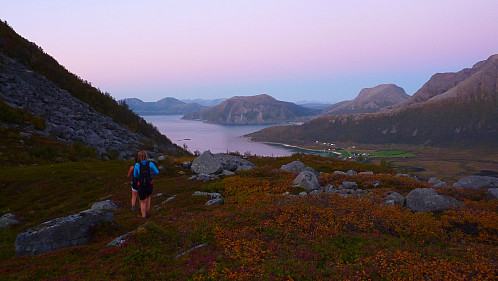 Walking back down from the lake. Ramnafjellet on the right side of the picture