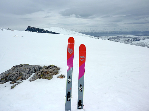 Fjellet så bare grått og hvitt ut i dag, så jeg gjør bildet litt mer fargerik med skiene :)