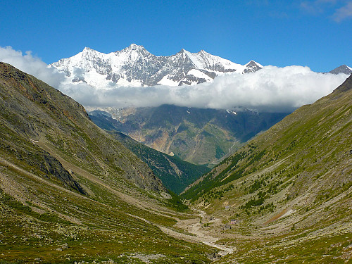 View of the Mischabel range from the walk up to the Almageller hut