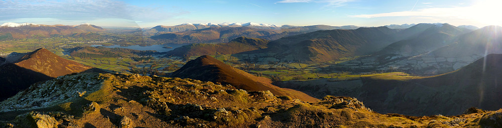 Lush Lakeland fell colours looking eastwards from Causey Pike, across Keswick and Derwentwater