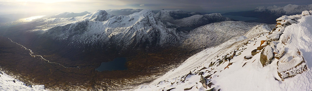 Panoramic view from the top down the Fionn Abhainn (river) from a south to west direction