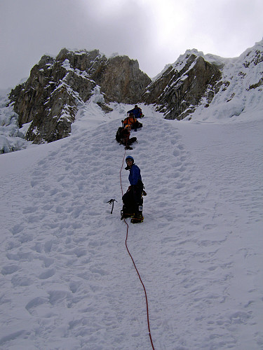 On the way back down the glacier towards moraine camp