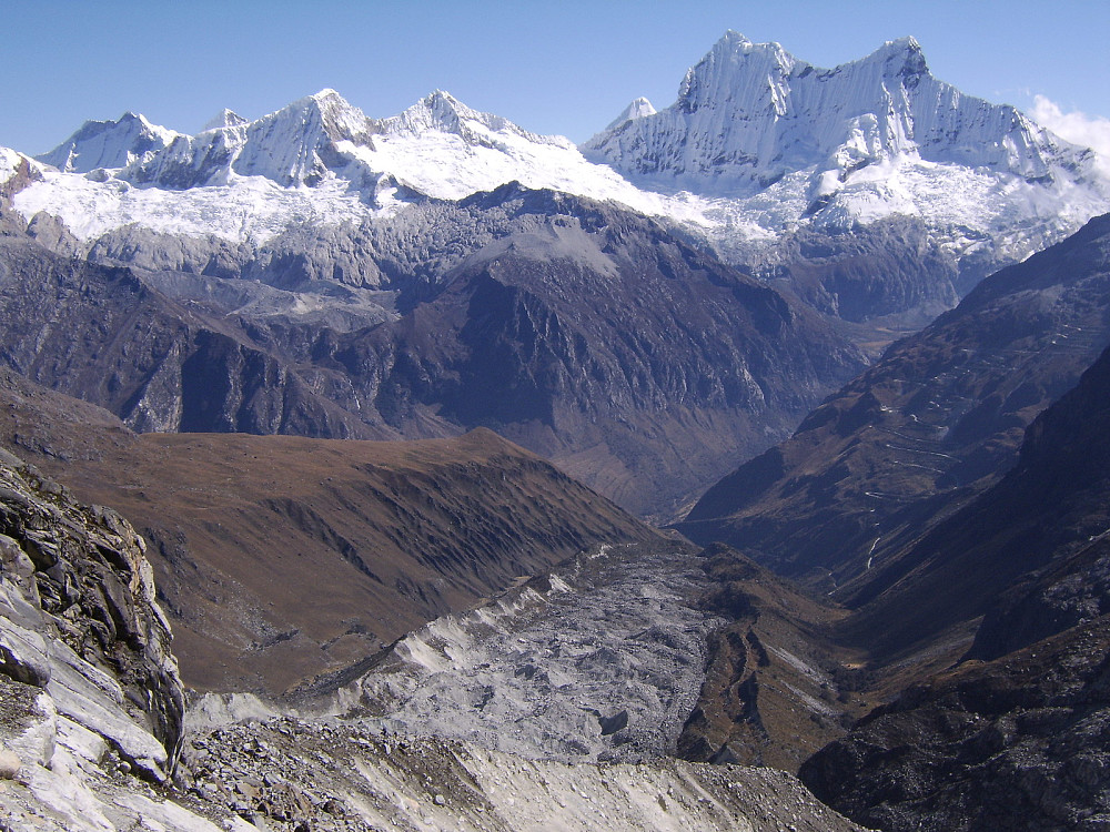 A view back down the ridge from moraine camp, looking towards the valley where we'd set up base camp