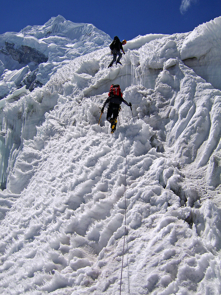 A complicated glacier, but with solid snow to crampon up, it was actually not too hard work.