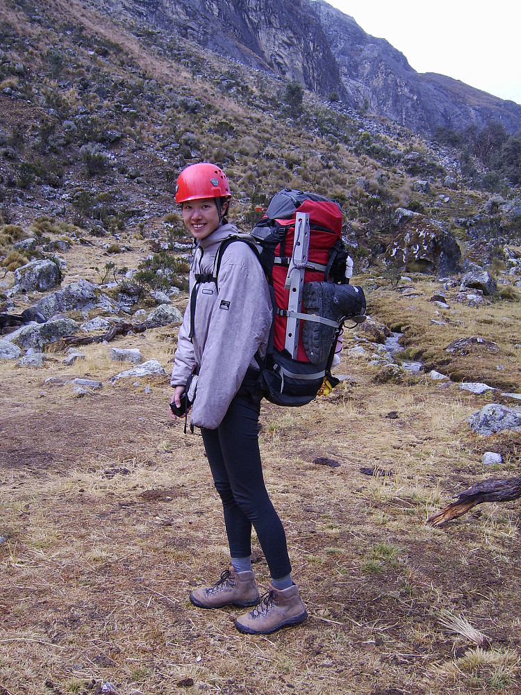 All loaded up with my huge rucksack, ready for the very short walk out of base camp to the road head. First day of rain in 3 weeks we had been in Peru, last day of actual hiking!