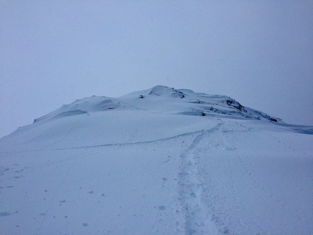 Kjempemasse snø i siste kneikene mot toppen, her pleier det ofte bli avblåst og isete !