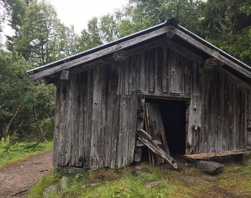 En gardfjøs i øvre del og skogspartiet
