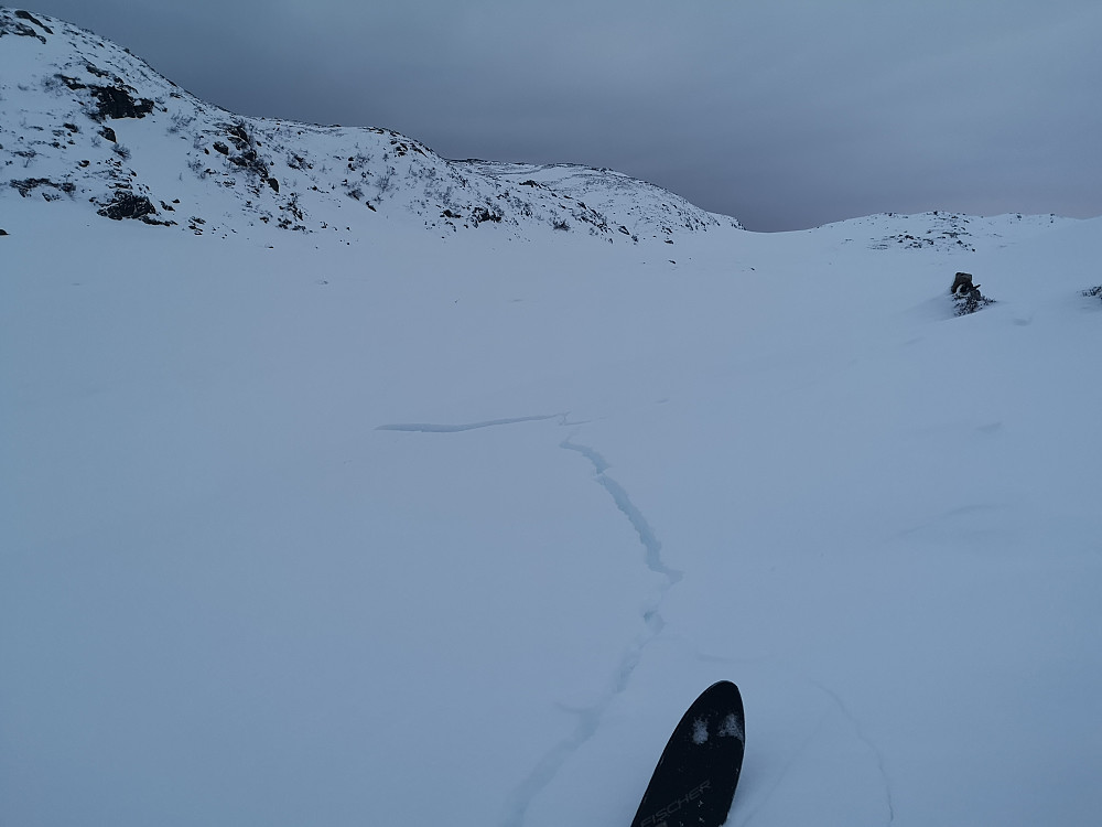 Mye drønn i snøen, og lette flaklag som løsnet underveis, her var ikke særlig helning engang!