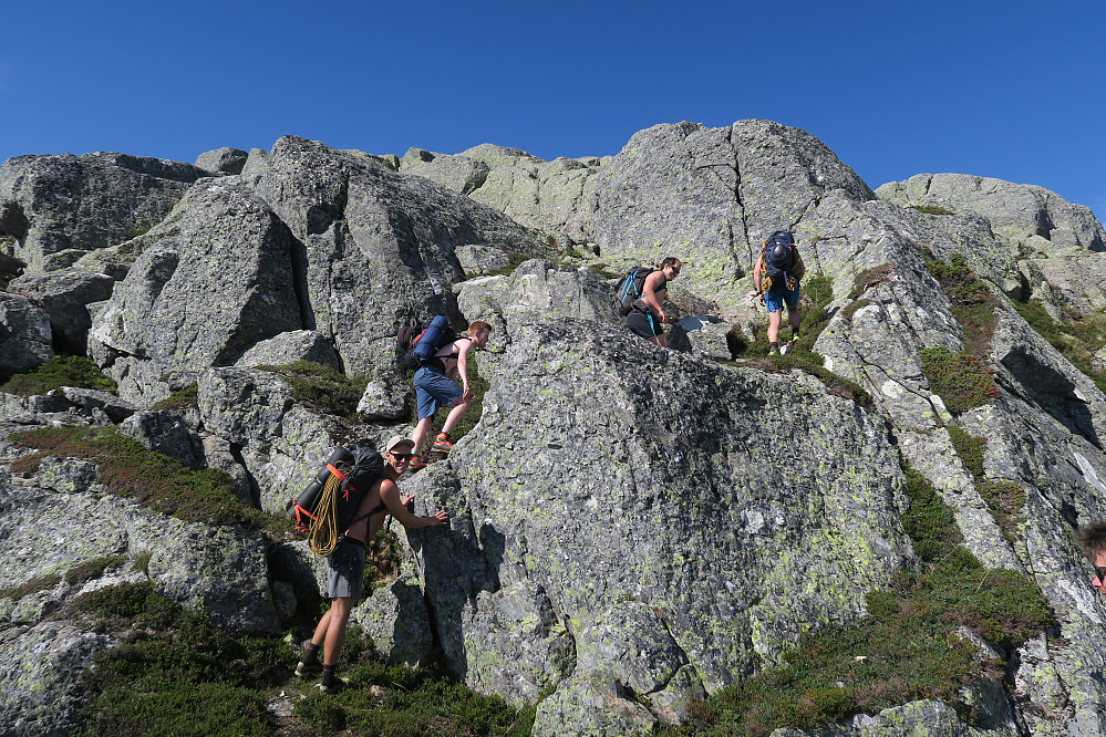 Vi gjer oss kjent med den devonske konglomeraten, som er så karekteristisk for området, det siste stykket opp mot Skordalsfjellet. 