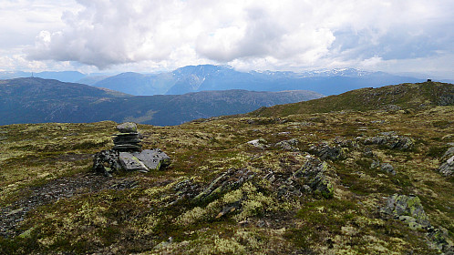 Highest point at Skriki: cairn at Skriki (r), Storehaugfjellet (l) and Bleia (background)