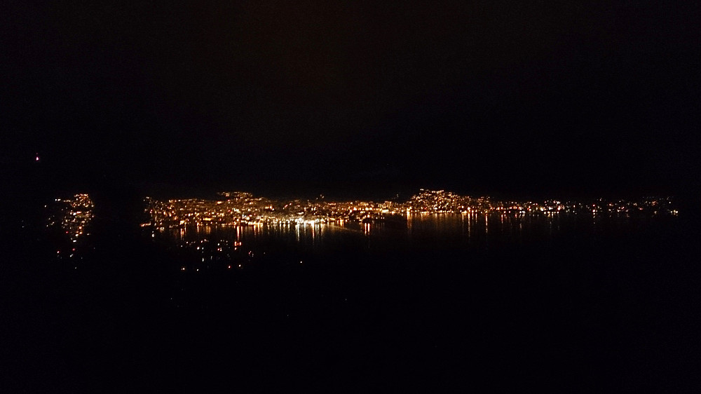 The Bergen city center seen from Hellen festning after dark