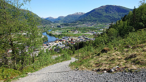 Looking back at Førde from the start of the ascent