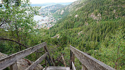Looking back at wooden steps used on the ascent