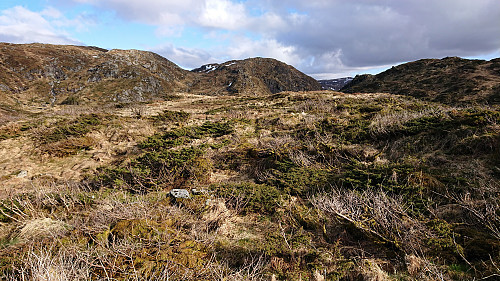 The ruins of Fjeldglimt with Trappefjellet in the background