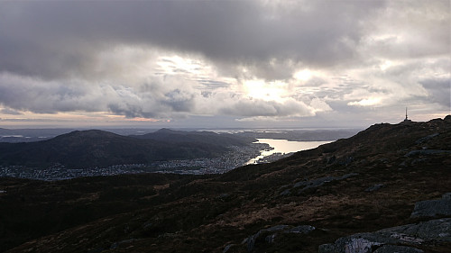 West from the descent with the antenna at Ulriken to the right