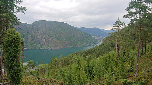 Stedjeåsen and part of Sogndal from the gravel road towards Brandholten