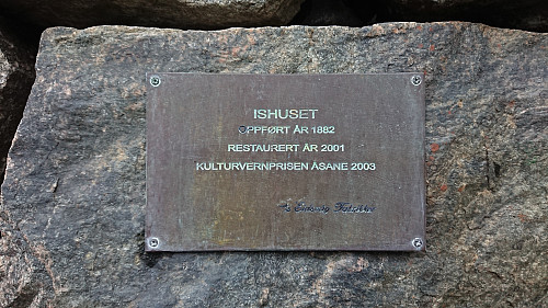 Plaque by the entrance of the ice house