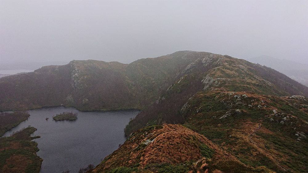 Looking down at Setervatnet halfway through the hike