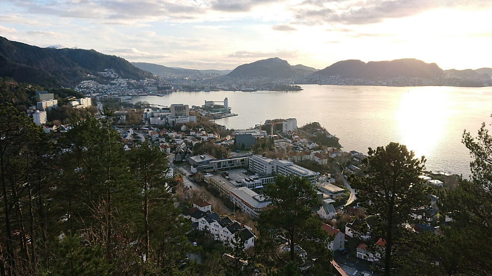 View towards the city center from the trig marker at Furukammen