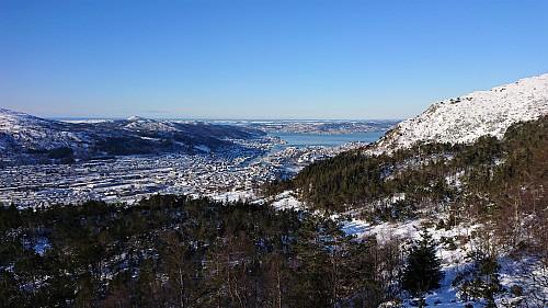 Looking back at the Bergen city center from the ascent