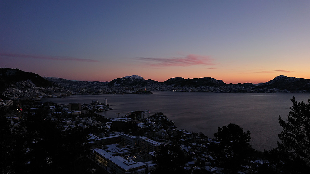 Towards the Bergen city center from the trig marker at Furukammen