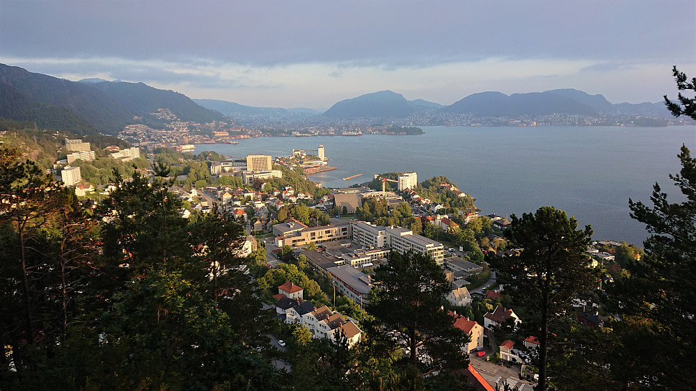 Towards the Bergen city center from the trig marker at Furukammen