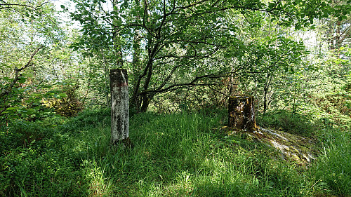 The two cairns marking the summit of Hjellestadvarden