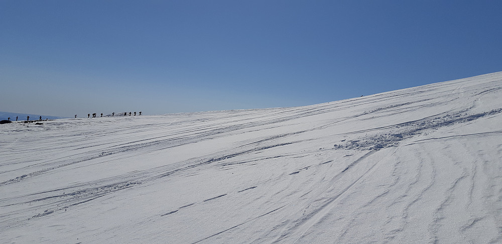 I terrenget mot Bukkehåmåren var jeg helt alene. Men her kommer jeg inn på "hovedløypa" opp til Høgdebrotet - og da møtte jeg på mange på tur.