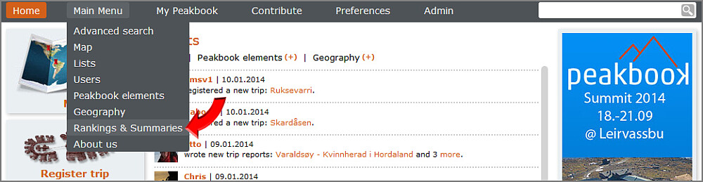 Fra Hovedmenyen velger du Topplister og oversikter.