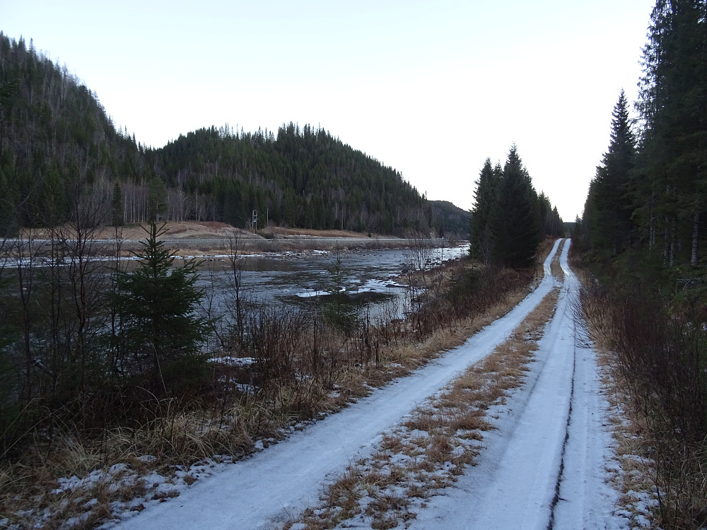 Skogsbilveien går på sørsiden av Sanddøla og FV 74 