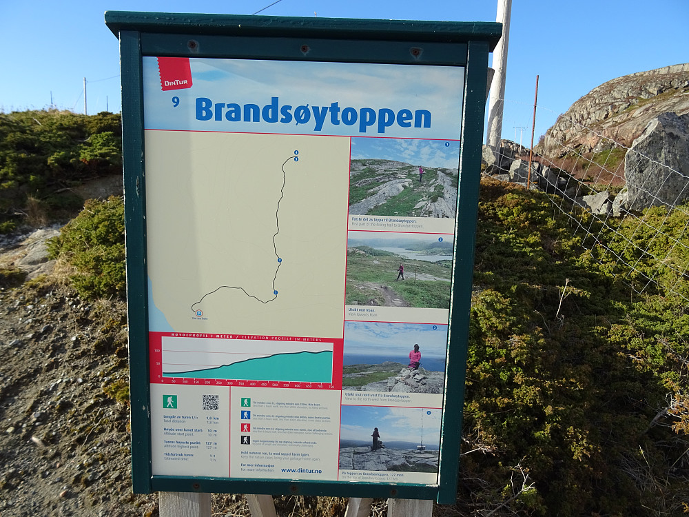 Info om Brandsøytoppen ved stistart. 