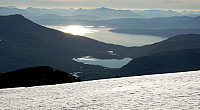 Utsikten mot Vestfjorden, sett fra kote 1460 moh på fjellkammen mellom Storfjellvannet og Leirvannet.