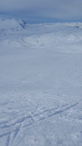 Deilige utforkjøringer ned mot Krossbu. Dette fra ca 1800 meters høyde i lia opp mot Veslbreatinden.