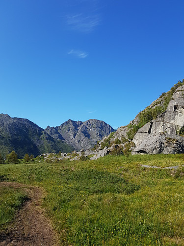  På vei innover dalen dukker Trollvasstinden opp, den runde fine toppen til høyre der fremme
