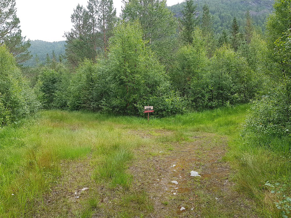 Etter 1 km skal man holde mot høyre og følge traktorveien bratt oppover mot Fjelldalen. 1 km senere, når bakken er ferdig skal man ta av til venstre. Se neste bilde :)